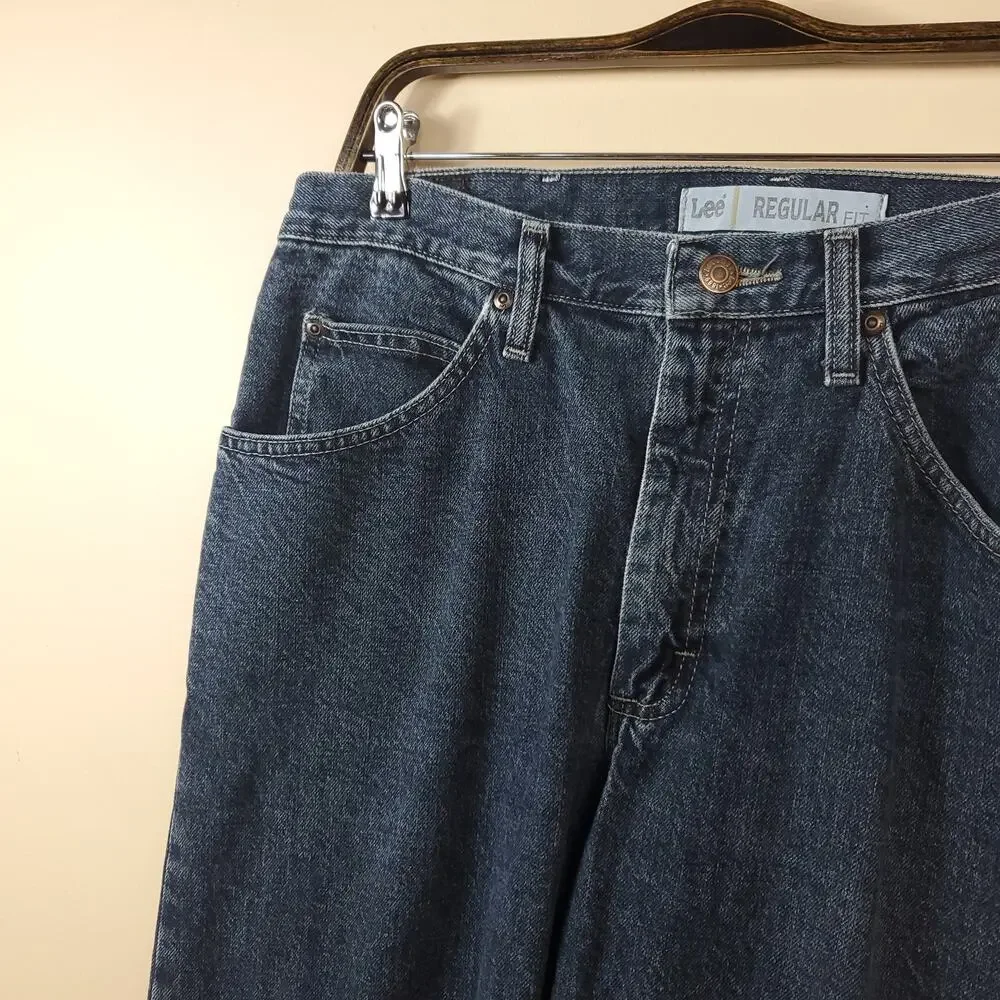 LEE Dark Wash Regular Fit Straight Leg Jeans Size 34x30